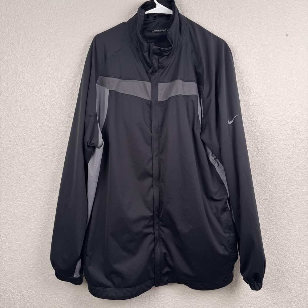 Nike Golf Jacket Mens 2XL Black Gray NikeFIT STORM Full Zip Rain Windbreaker